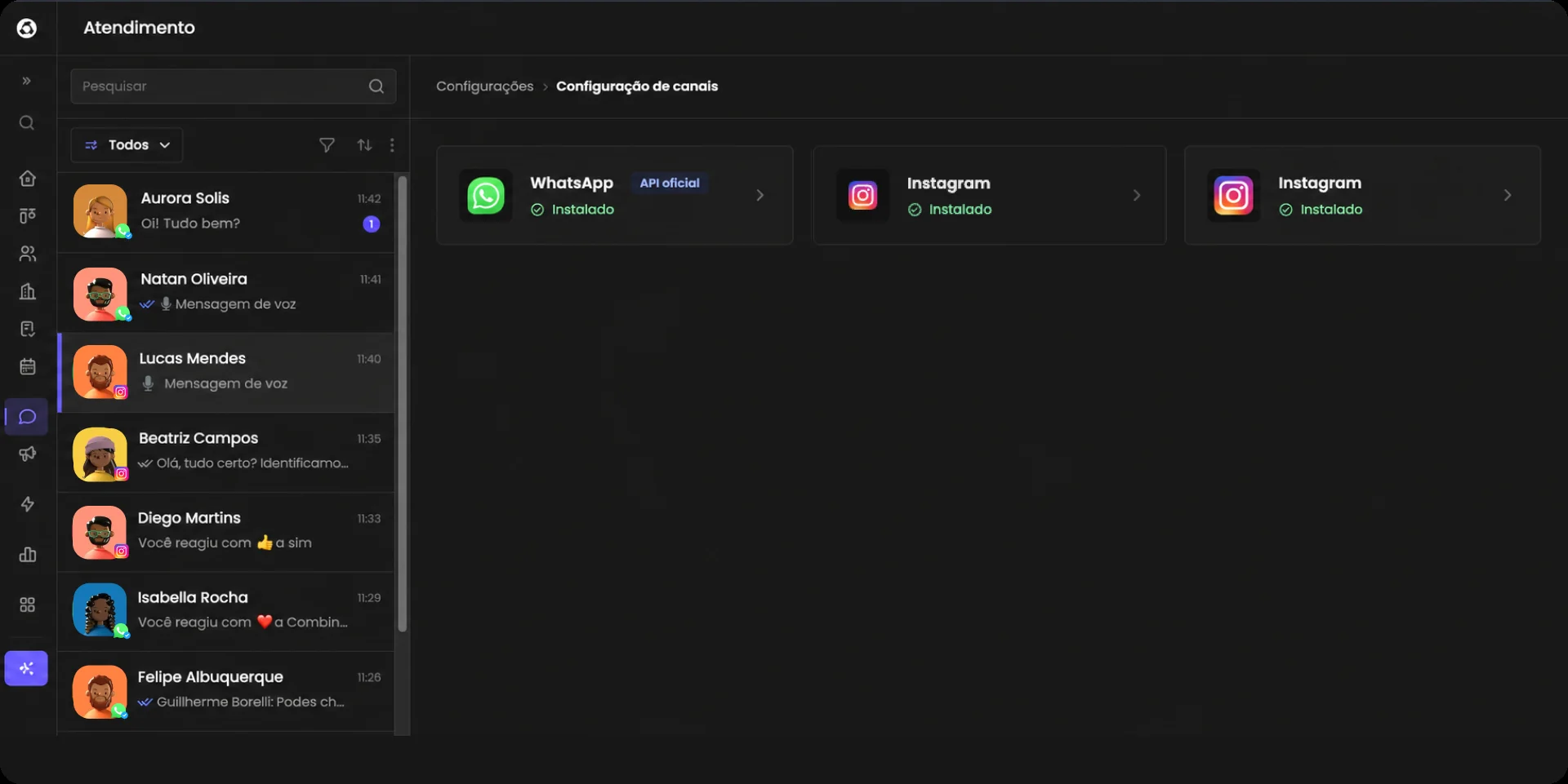 Configuração de canais oficiais WhatsApp e Instagram na Clint